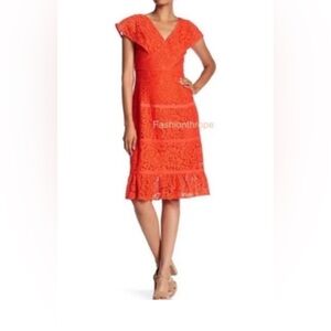 Nanette Lepore calypso lace dress size 4 coral orange tulip hem New